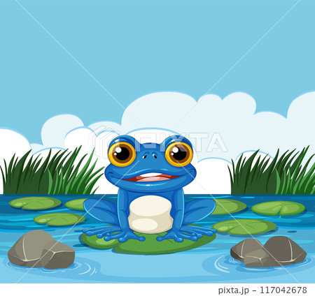 Blue Frog on Lily Pad 117042678