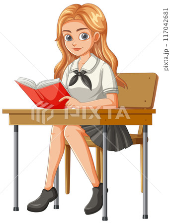 Student Reading at Desk 117042681