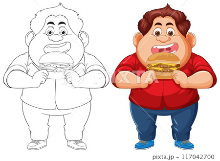 Happy Boy Eating a Burger 117042700