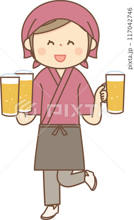 ビールを運ぶ和食料理屋の女性全身 117042746