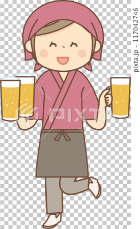 ビールを運ぶ和食料理屋の女性全身 117042746