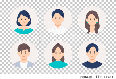 Young men and women face icon set [People vector illustration material] 117043584