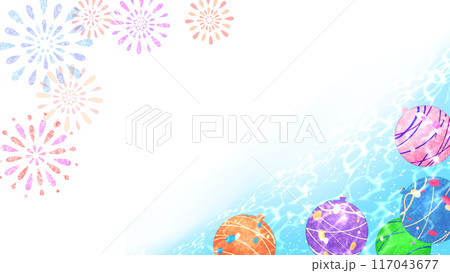 花火とヨーヨー　夏のイメージ背景　16:9 117043677