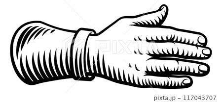 Hand Palm out Back or Rear Vintage Woodcut Style Hand Palm out Back or Rear Vintage Woodcut Style 117043707