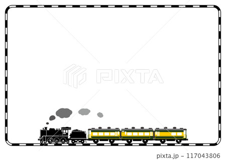 SL C57とサロンカーなにわのおもちゃ風イラスト 線路のフレーム 117043806