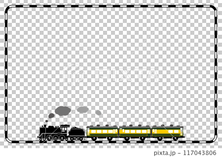 SL C57とサロンカーなにわのおもちゃ風イラスト 線路のフレーム 117043806
