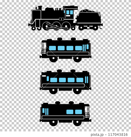 SL C57 和沙龍車 Naniwa 玩具風格剪影插畫淺藍色窗戶 117043816