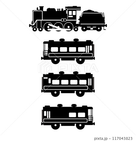 SL C57とサロンカーなにわのおもちゃ風シルエットイラスト  SL C57とサロンカーなにわのおもちゃ風シルエットイラスト  117043823