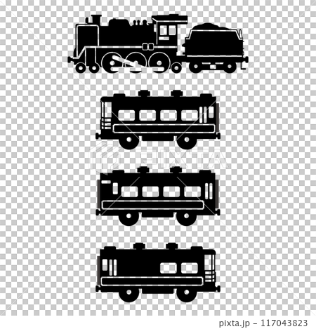 SL C57とサロンカーなにわのおもちゃ風シルエットイラスト  SL C57とサロンカーなにわのおもちゃ風シルエットイラスト  117043823