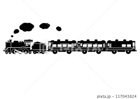 SL C57とサロンカーなにわのおもちゃ風シルエットイラスト SL C57とサロンカーなにわのおもちゃ風シルエットイラスト 117043824