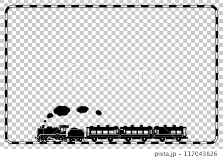 Toy-style silhouette illustration of SL C57 and Salon Car Naniwa, railroad track frame 117043826