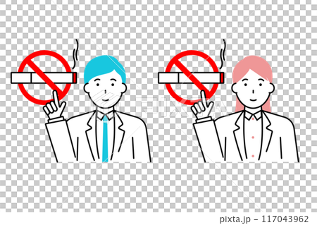 Illustration of a male and female doctor pointing at a no smoking sign Illustration of a male and female doctor pointing at a no smoking sign 117043962