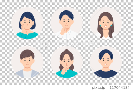 Negative young men and women face icon set [People vector illustration material] 117044184
