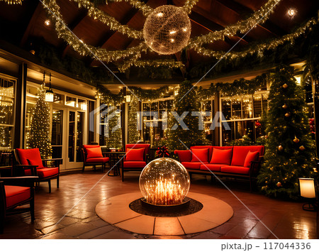cozy ball Christmas POV rain ambiance 117044336