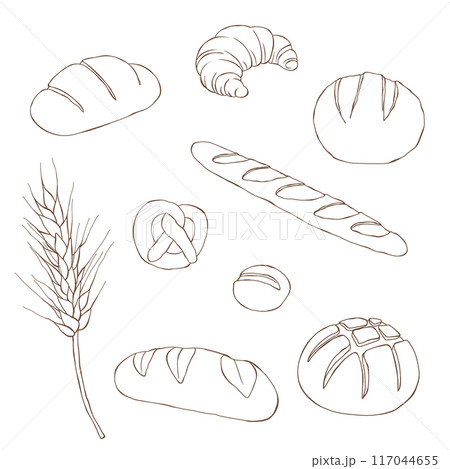 Bread vector drawing. Bakery product sketch. Vintage food illustration Bread vector drawing. Bakery product sketch. Vintage food illustration 117044655