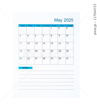 The Vertical of May 2025 Calendar page for 2025 year isolated on white background, Saved clipping path. The Vertical of May 2025 Calendar page for 2025 year isolated on white background, Saved clipping path. 117044725