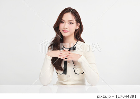 Beautiful young asian woman with clean fresh skin on white background, Face care, Facial treatment, Cosmetology, beauty and spa, Asian women portrait. 117044891