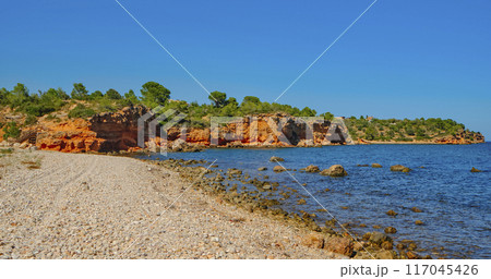 El Bacone beach in La Ampolla, Catalonia, Spain El Bacone beach in La Ampolla, Catalonia, Spain 117045426