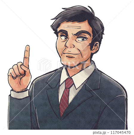 骨太レトロ劇画風イラスト・指を指す重役、おじさん会社員 117045470