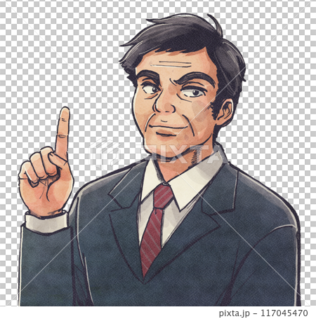 骨太レトロ劇画風イラスト・指を指す重役、おじさん会社員 117045470
