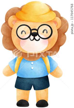 Cute lion student watercolor illustration, Back to school concept. 117045768
