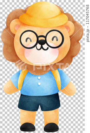 Cute lion student watercolor illustration, Back to school concept. 117045768