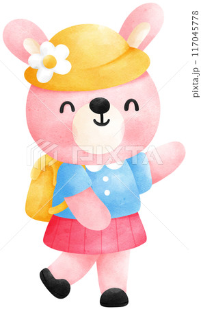Cute rabbit student watercolor illustration, Back to school concept. Cute rabbit student watercolor illustration, Back to school concept. 117045778