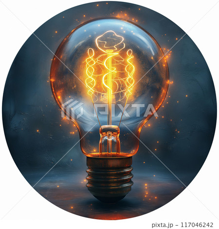 Light bulb emitting a bright glow from within. 117046242