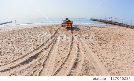 Beach Ocean  Lifeguard Rescue Boat Landscape 117046284