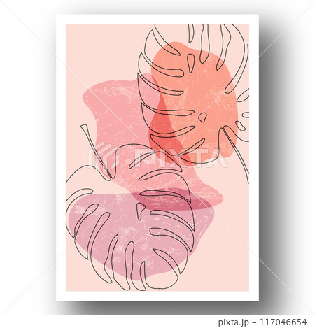 Poster for interior design. A minimalistic poster with a tropical plant. An image for a print, cover, or decoration 117046654