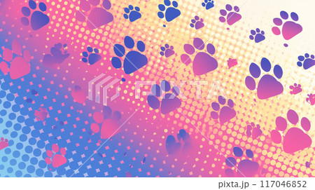 動物の足跡のドットパターンハーフトーン背景 117046852