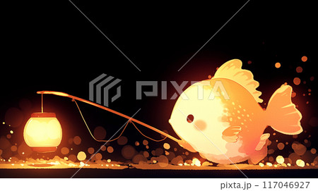 黒い背景にかわいいランプのアンコウ 117046927