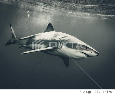 深海を泳ぐホホジロザメ 深海を泳ぐホホジロザメ 117047170