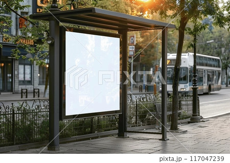 billboard, mockup, bus, stop, vertical, sign, poster, city, design, station, business, banner, urban, background, road, space, white, template, box, street, mock up, advertising, old, modern, board, m 117047239