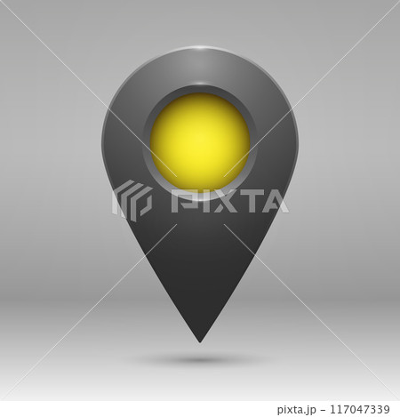 The geolocation icon is dark gray with highlights, shadows and a yellow insert on a gradient background. 117047339