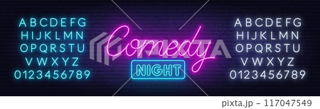 Comedy Night  Sign on brick wall background. 117047549
