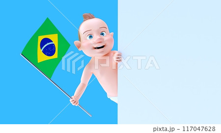 Fun 3D cartoon baby with a flag from brazil (alpha channel included) Fun 3D cartoon baby with a flag from brazil (alpha channel included) 117047628