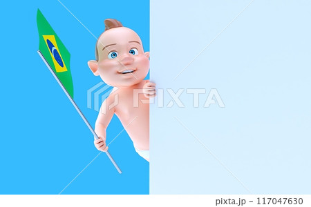 Fun 3D cartoon baby with a flag from brazil (alpha channel included) 117047630