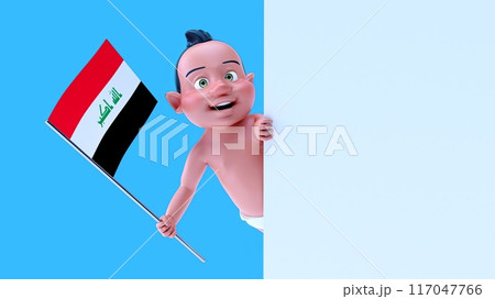 Fun 3D cartoon baby with a flag from iraq (alpha channel included) Fun 3D cartoon baby with a flag from iraq (alpha channel included) 117047766
