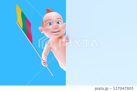 Fun 3D cartoon baby with a flag from lithuania (alpha channel included) Fun 3D cartoon baby with a flag from lithuania (alpha channel included) 117047805