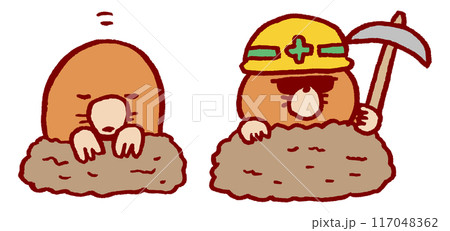 穴から顔を出したかわいいモグラのキャラ素材 117048362