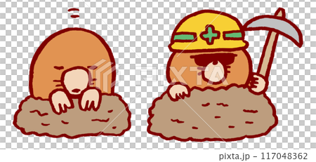 穴から顔を出したかわいいモグラのキャラ素材 117048362