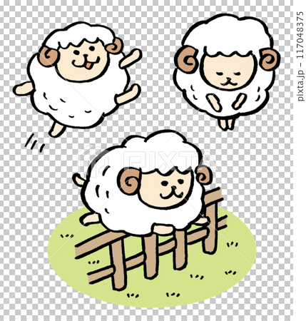 白くもふもふのかわいい羊のキャラ素材 117048375