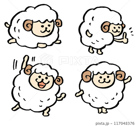 白くもふもふのかわいい羊のキャラ素材 117048376