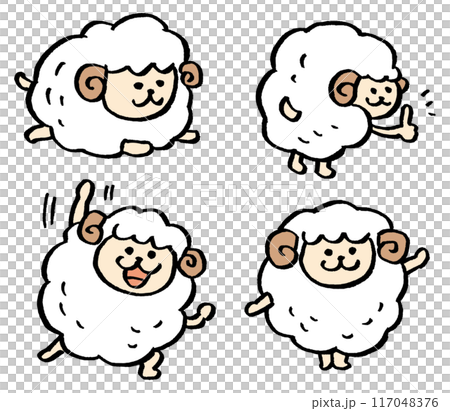 白くもふもふのかわいい羊のキャラ素材 117048376