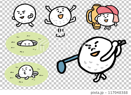 A cute round line drawing of a golf ball character 117048388