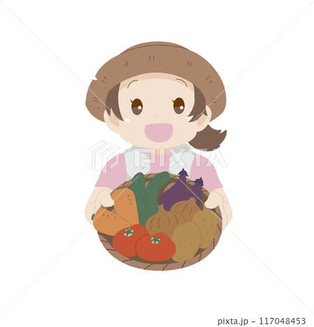 手描き風の野菜を持った女性 117048453