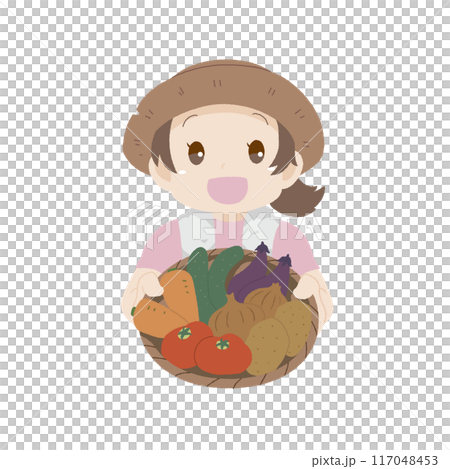 手描き風の野菜を持った女性 117048453