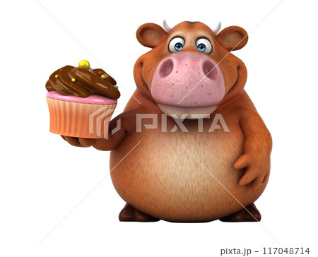 Fun 3D cartoon cow illustration Fun 3D cartoon cow illustration 117048714