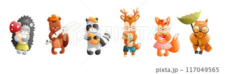 Children cute animals isolated on white background. Forest animals characters. Vector. 117049565